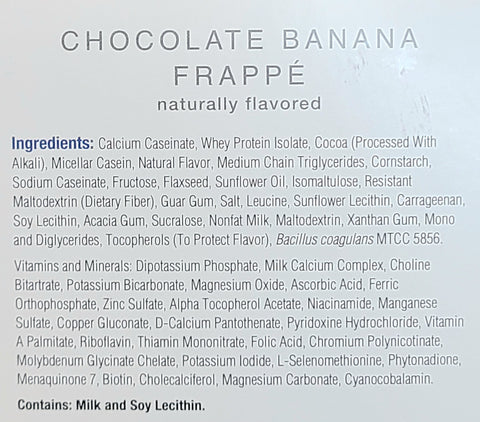 Numetra Chocolate Banana Frappe Ingredients