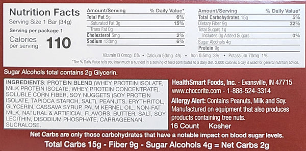 Chocorite Peanut Butter Bar Nutrition Facts and Ingredients