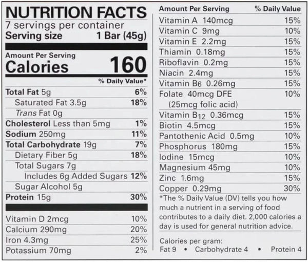 15g Protein Vanilla Shortbread Bar Nutrition Facts