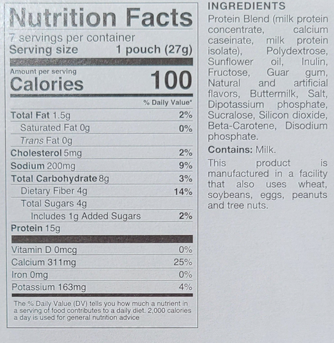 Protidiet Vanilla Shake Nutrition Facts and Ingredients