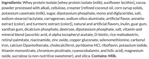 Bariatric Advantage High Protein Meal Replacement Ingredients