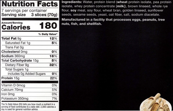 Proti High Protein Brown Bread Nutrition Facts and Ingredients