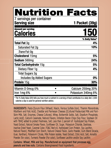 Bacon mac and Cheese Nutrition Facts and Ingredients