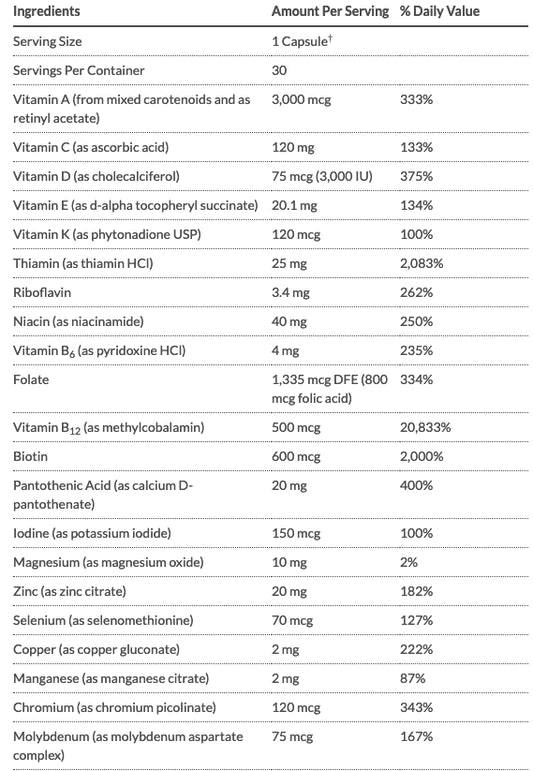 Bariatric Advantage Ultra Solo Iron-Free Nutrition Facts