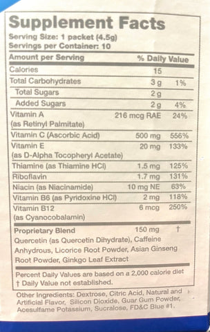Jump Start Antioxidant Powdered Energy Drink Nutritional Information