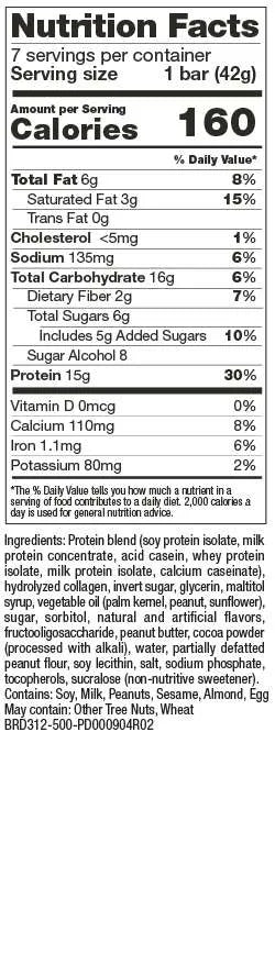 Peanut Butter Cup Bar Proti Nutrition Facts and Ingredients