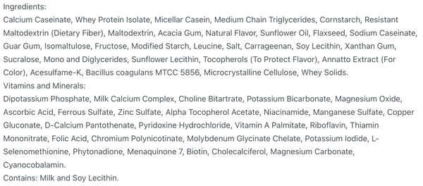 Numetra Vanilla Shake & Pudding Ingredients