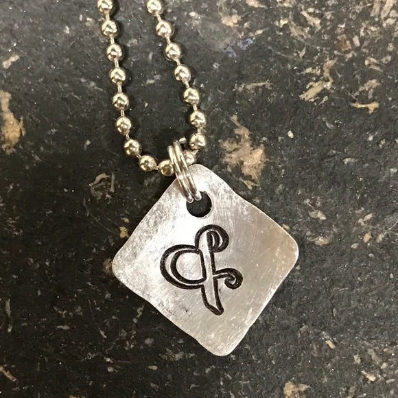 Tiny Hand Cut Metal Stamped Ampersand Pendant Charm