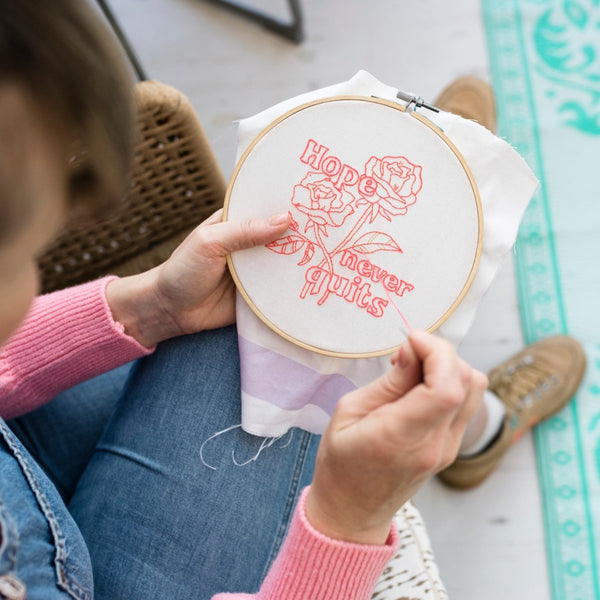Large Embroidery Hoop Kit - 'Busy Hands Happy Heart' - Cotton Clara