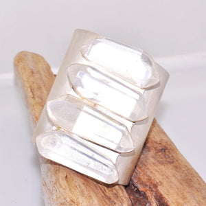 BOLD! Charles Albert Brushed Fine Silver 95% Silver Content Clear Quartz Cuff Bracelet