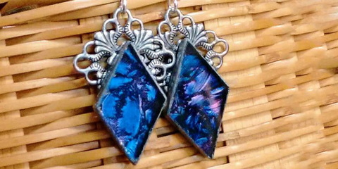 Blue and Purple Stained Glass Earrings