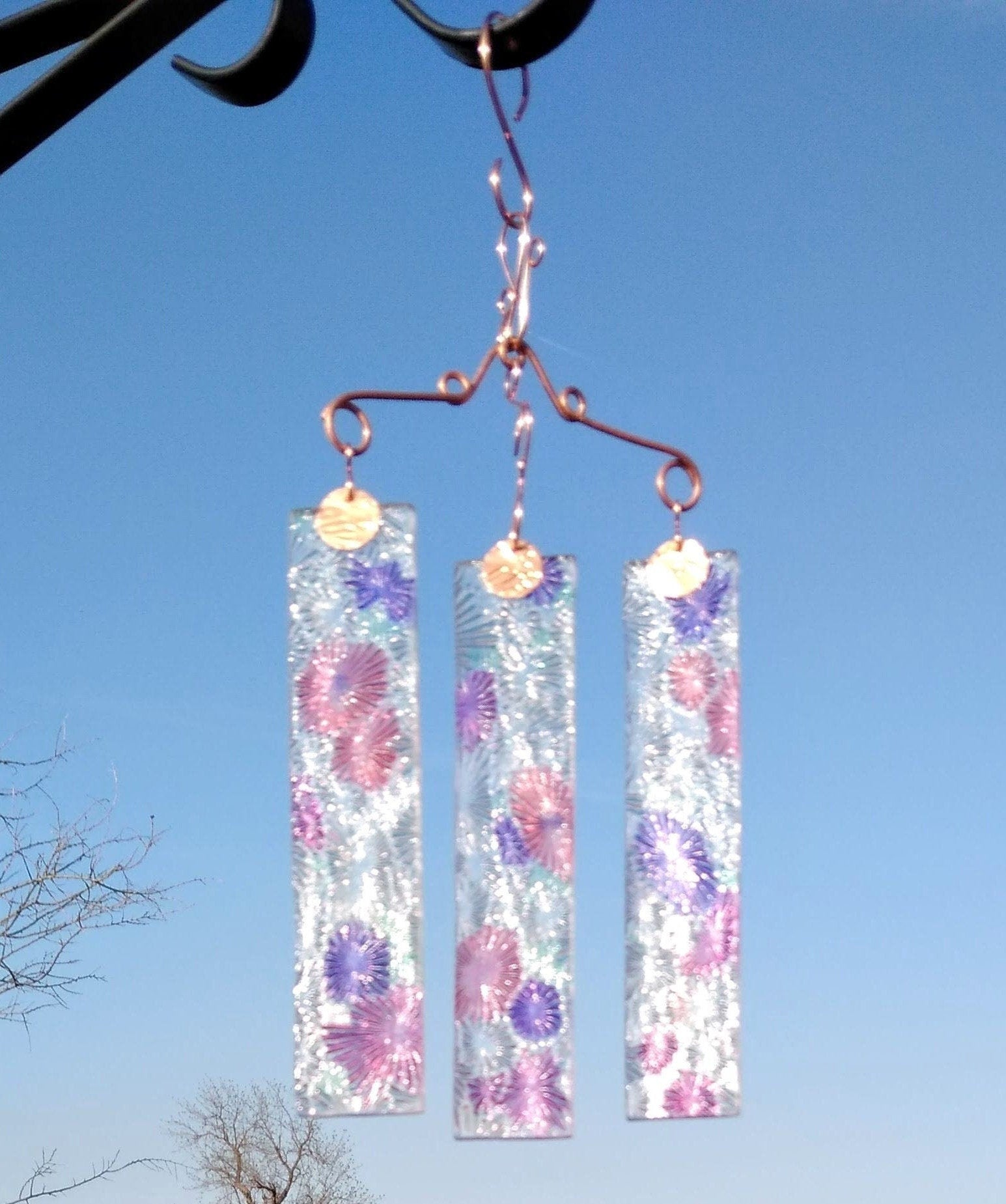 Handcrafted flower stained glass wind chimes garden ornament – Brockus  Creations