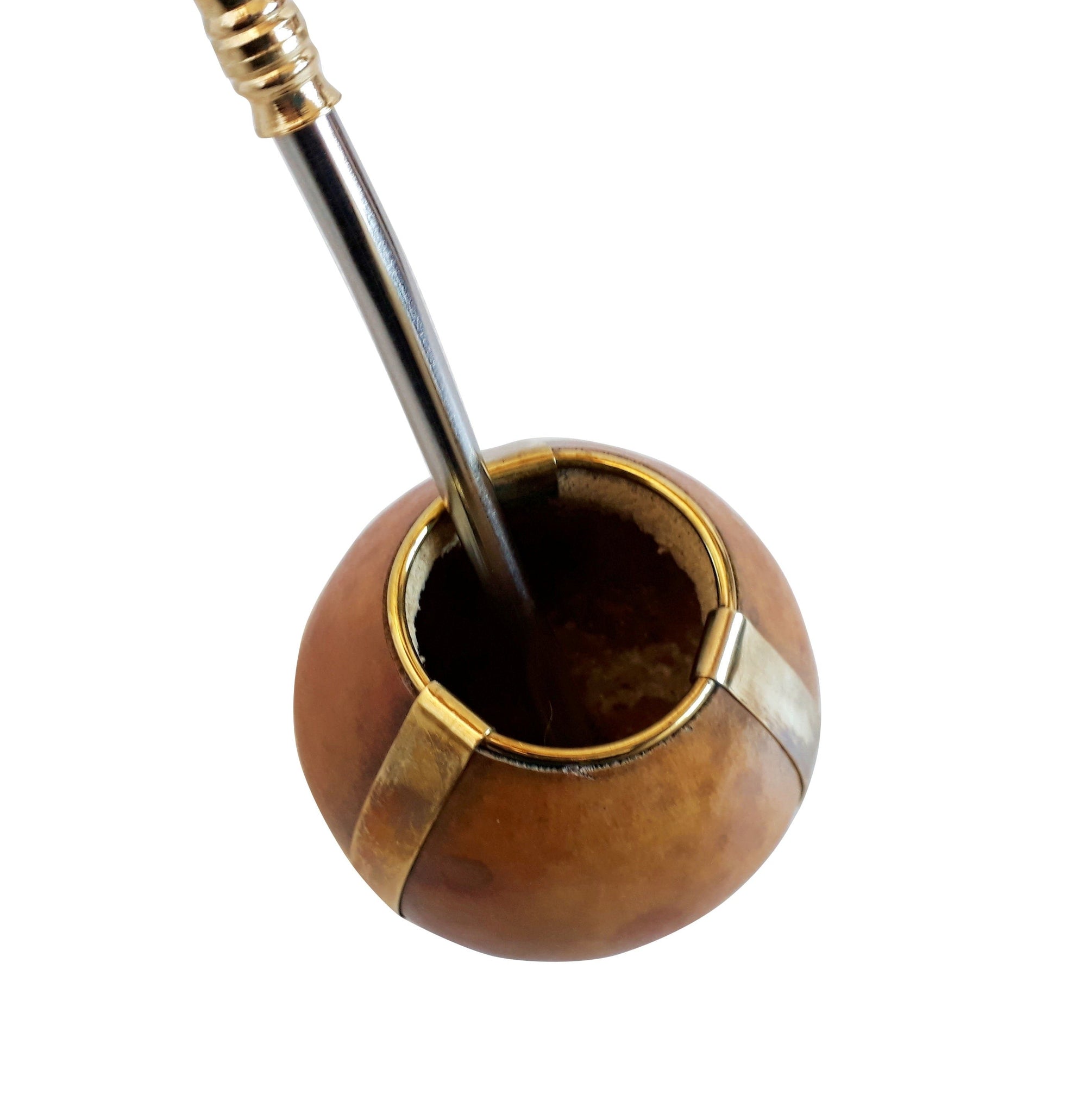 NATURAL MATE GOURD 3 Stripes & 3 Balls Base + Stainless Steel Bombilla –  Organic Yerba Mate