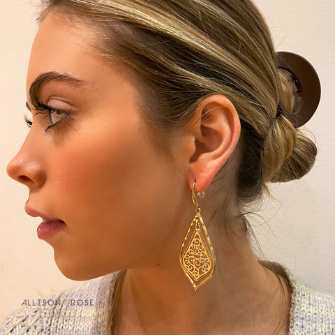 Long earrings with orange agate in Boho style