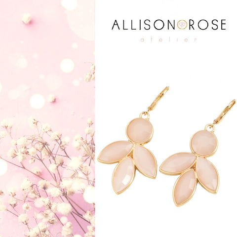 Petal pink blush and gold dangle earrings 