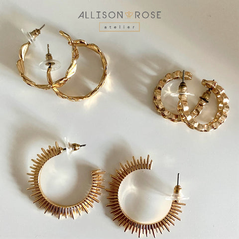 Gold Hoops and huggie hoop earrings by Allison Rose atelier 