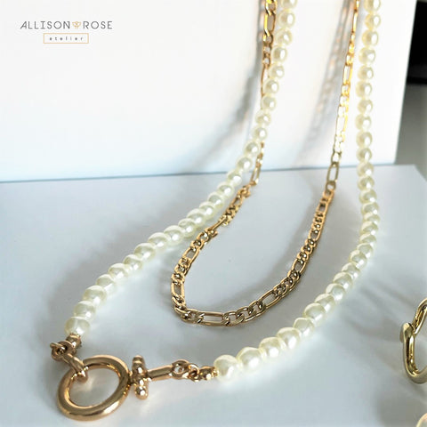 2pc pearl and gold chain necklace set 