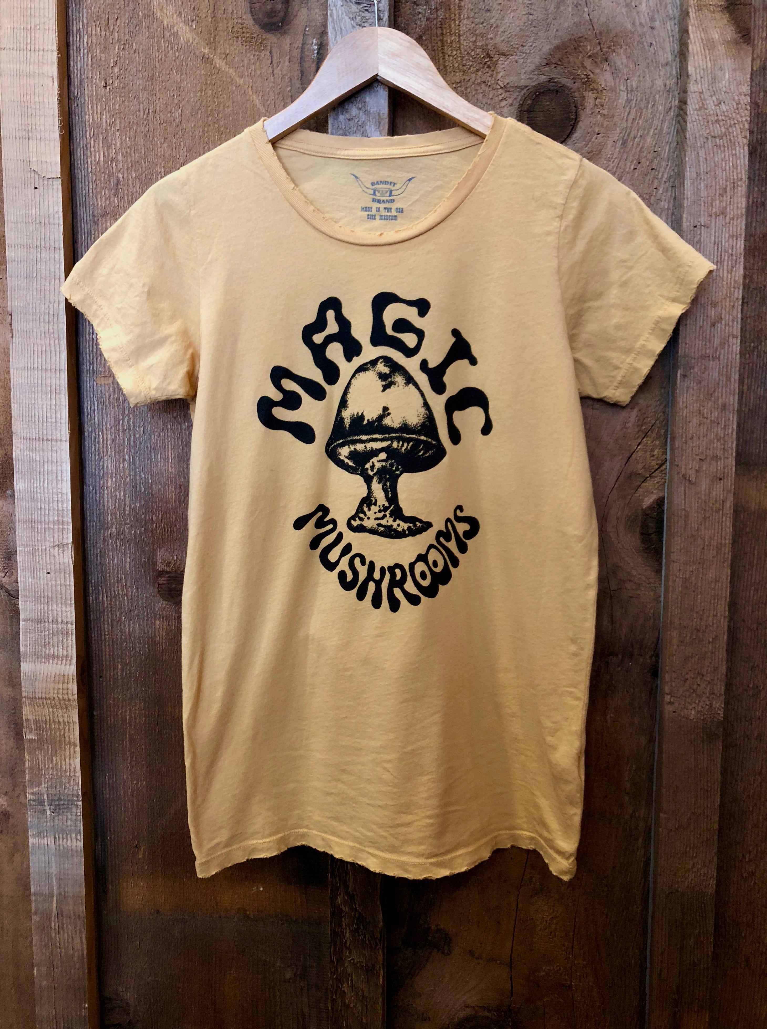 Magic Mushrooms Womens Tee Gold Dust/Blk | Bandit Brand General Store