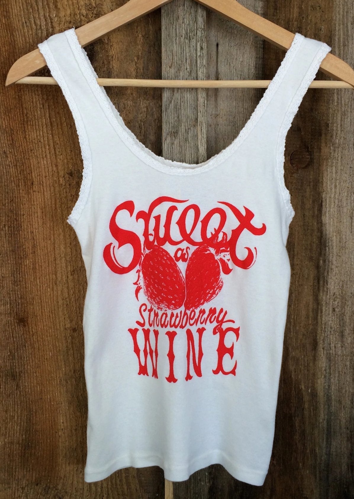 Sweet As Strawberry Wine Lace Tank White/Red | Bandit Brand General Store