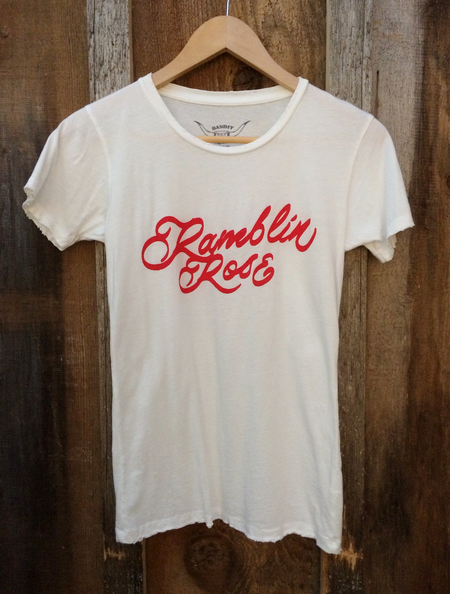 Ramblin Rose Womens Tee Wht/Red | Bandit Brand General Store