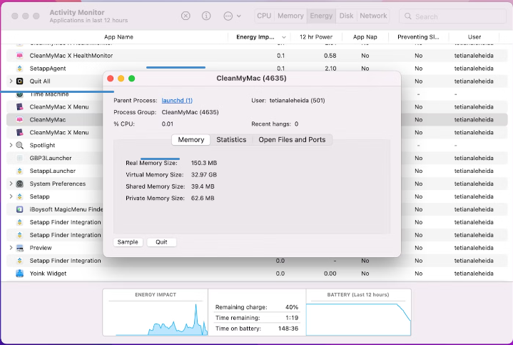 Проверете процесите в Activity Monitor