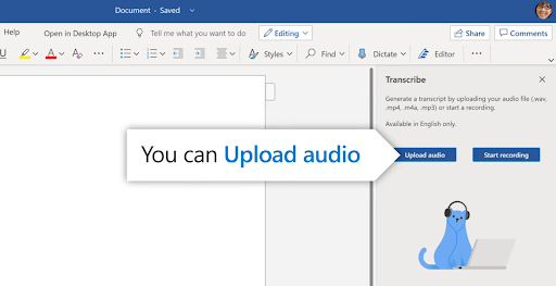 automate audio file transcription in mas word