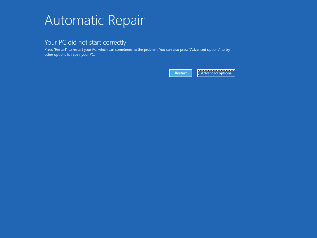 Shows the Automatic Repair screen, with the