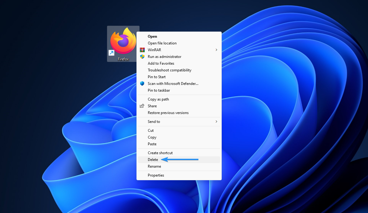 Deleting an app shortcut from the desktop in Windows 11