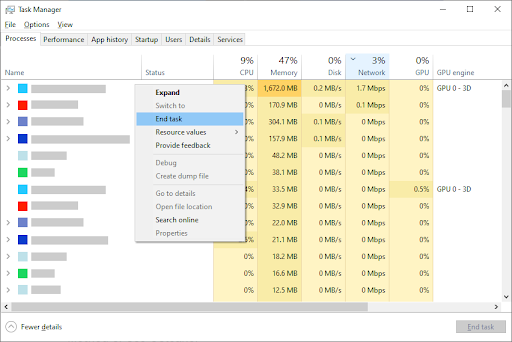 task manager > end task