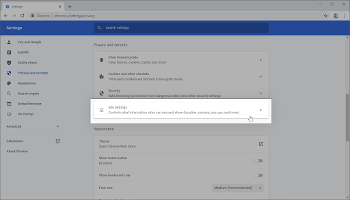 chrome privavacy and settings