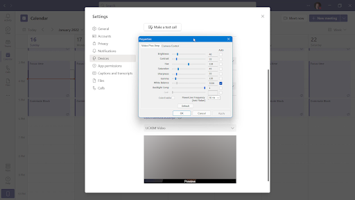 Teams Camera Settings
