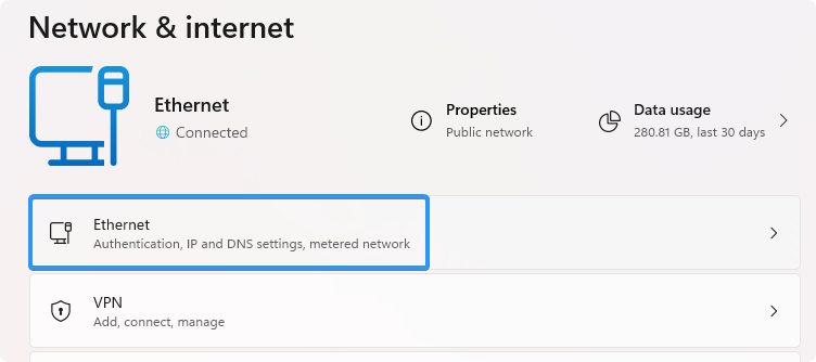 ethernet settings