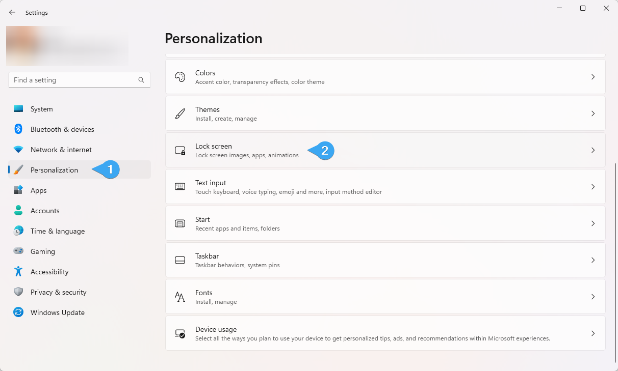 Personalization settings in Windows 11