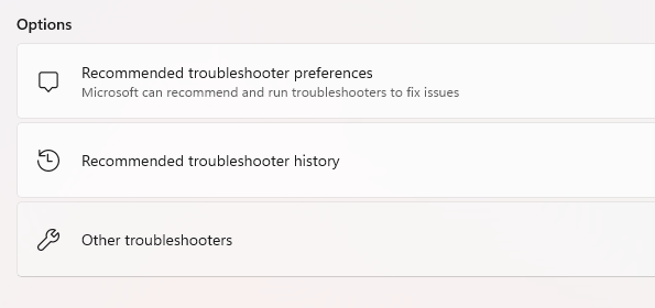 Other Troubleshooters in Windows 11 Settings