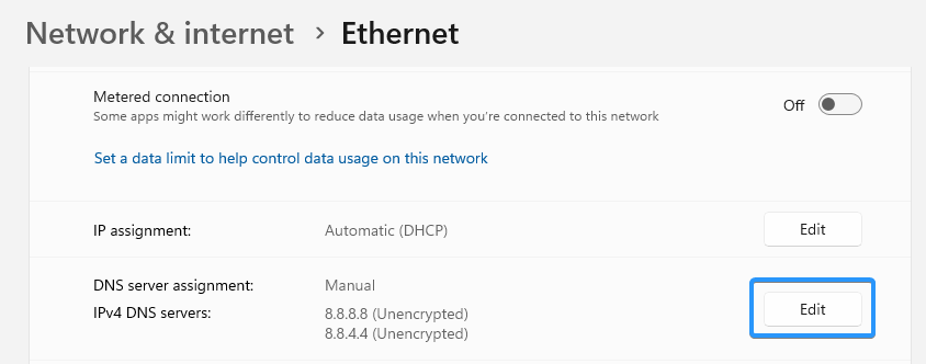 Editing your DNS settings in Windows 11