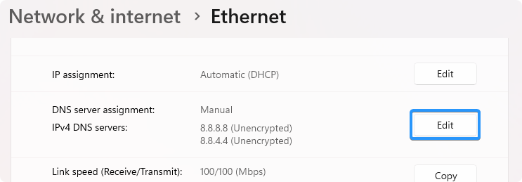 modifier les paramètres DNS