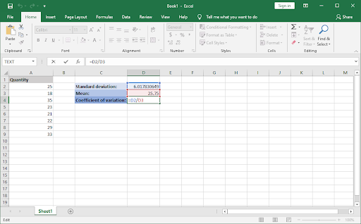 calculate coefficient of variation in excel