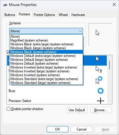 Switch mouse pointers