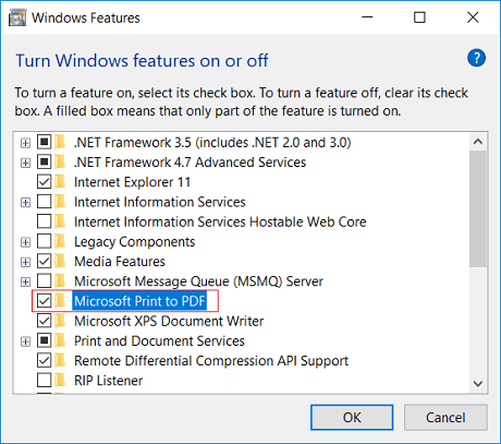 how to enable and disable microsoft print