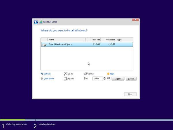 Choosing size of partition