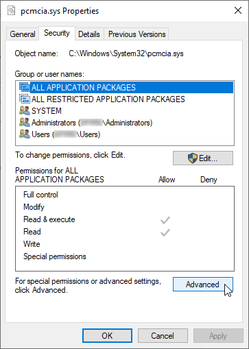 locate pcmcia.sys