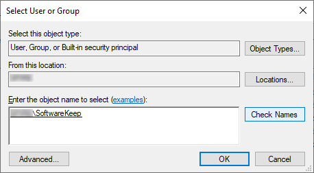 advanced security settings > select user or group