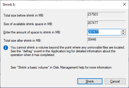 Shrink Disk Volume