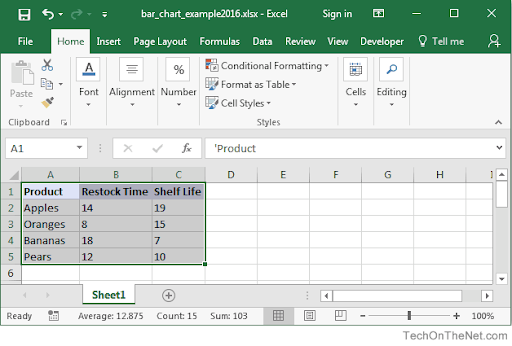 Create bar graph in excel