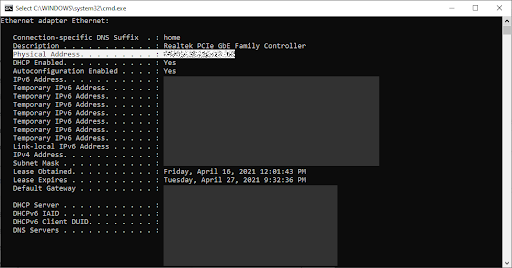 command prompt . ip/config