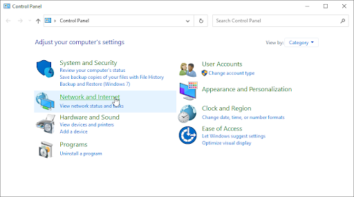 control panel > network and internet