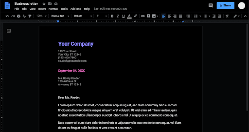 dark mode on google docs