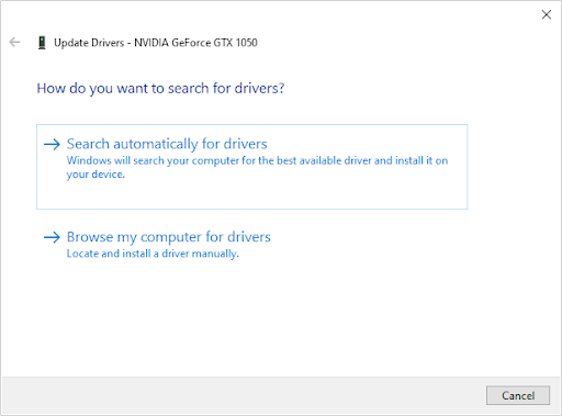 search automatically for updated driver software