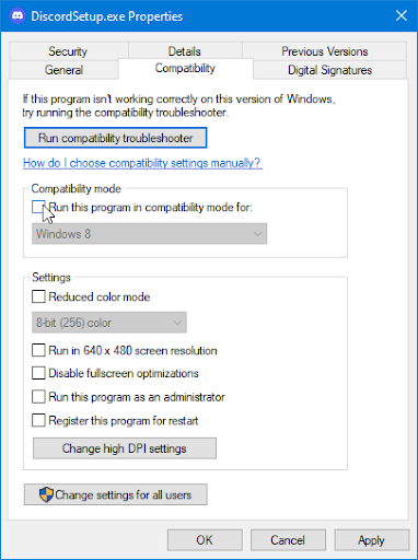 run program in compatibiity mode