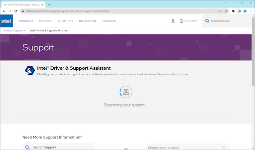 Intel driver and support assistant page